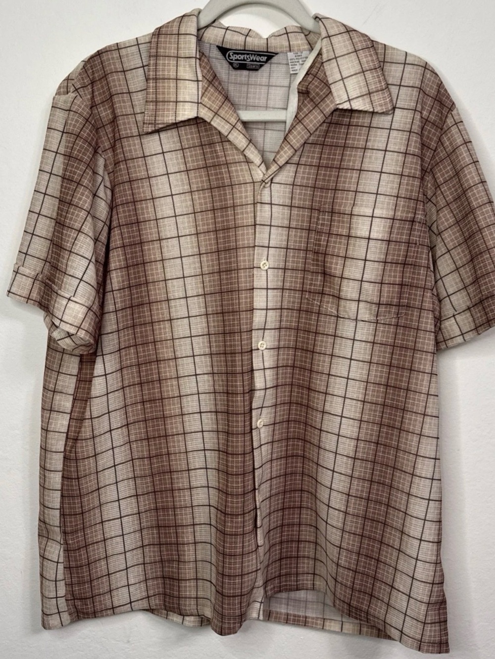VINTAGE Sears Shirt Men XL Brown Sportswear 70s Button Up Plaid Camp Lightweight
